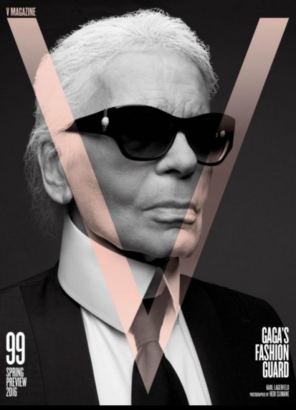 karl lagerfeld , hedi slimane 互拍写真登上时尚杂志《v》封面