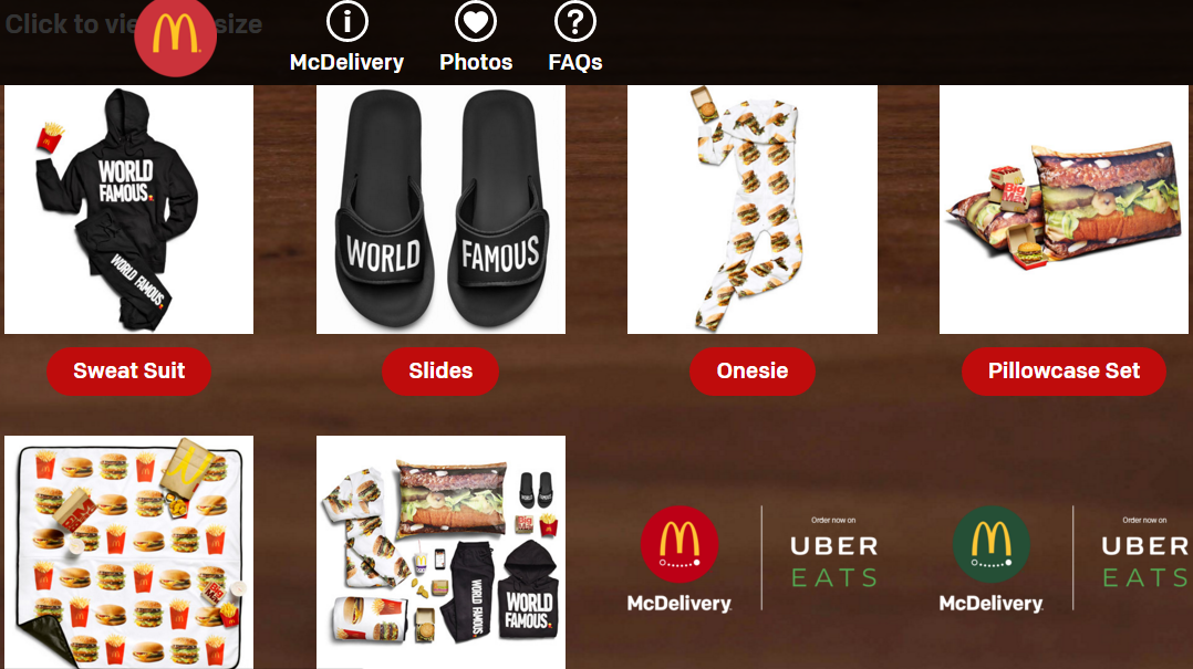 麦当劳联手餐饮配送平台 UberEats，推出 McDelivery 系列时尚商品