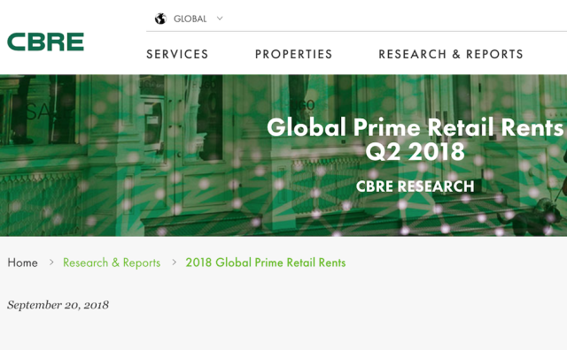 CBRE 2018年第二季度全球顶级商圈租金报告：北京、广州位列租金榜前十