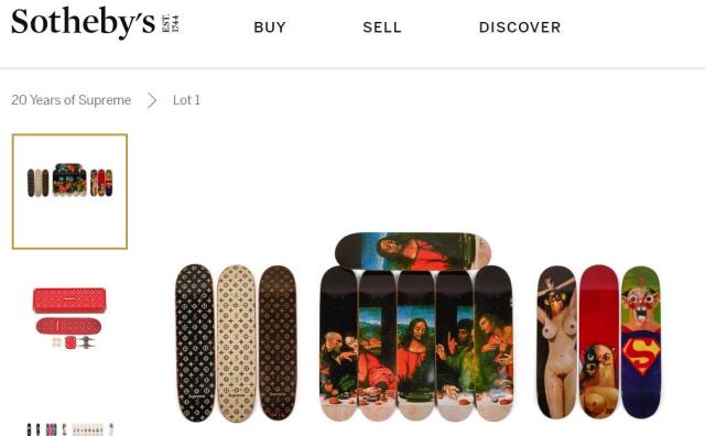 史上最完整的 Supreme滑板私人收藏系列在苏富比线上竞拍中以80万美元成交
