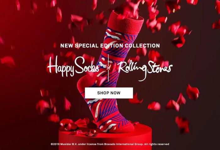 瑞典袜子品牌Happy Socks与滚石乐队合作，推出经典Lick标志袜子系列