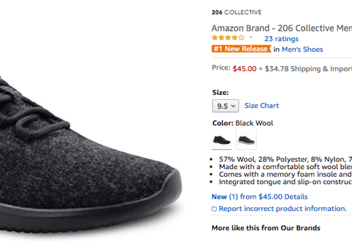 亚马逊推出自有品牌的羊毛运动鞋，对标Allbirds，价格腰斩