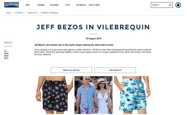 新晋“带货网红”：亚马逊创始人贝索斯带火 Vilebrequin 品牌的章鱼短裤
