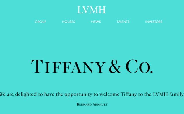 LVMH集团决定维持给 Tiffany的收购价格，后者股价应声大涨