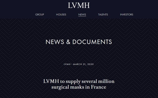 助力法国抗疫，LVMH集团从中国订购4000万只口罩