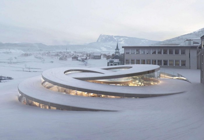 瑞士爱彼钟表博物馆建成，宛如巨型表盘从雪地中螺旋升起