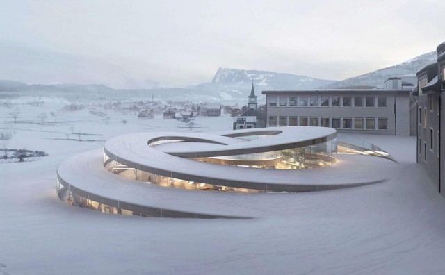 瑞士爱彼钟表博物馆建成，宛如巨型表盘从雪地中螺旋升起