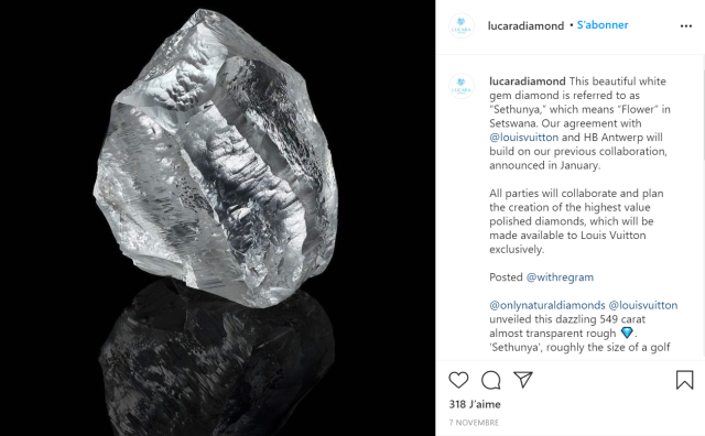 Louis Vuitton 加码高级珠宝，又购入一颗重549克拉的钻石原石