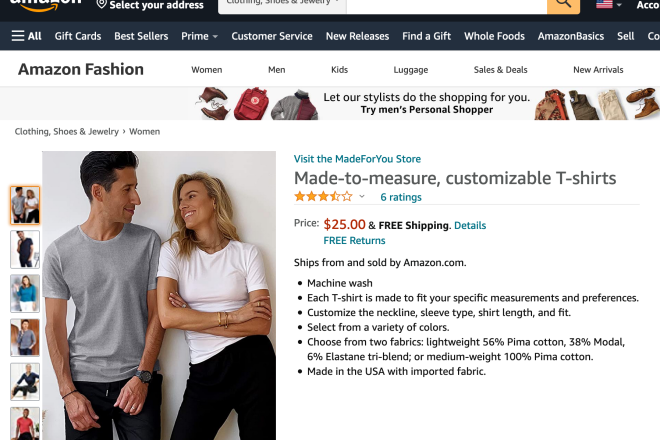 让你的“虚拟分身”替你试衣服！亚马逊推出“Made For You”在线服装定制服务