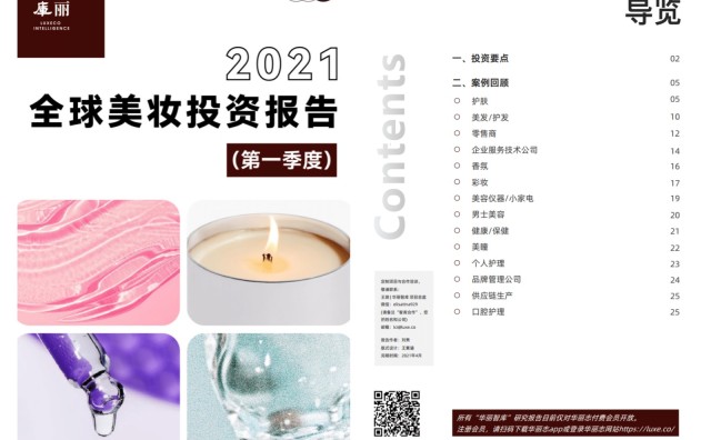 【华丽智库】独家报告：《2021全球美妆投资报告（第一季度）》（附下载地址，仅限华丽志付费会员）