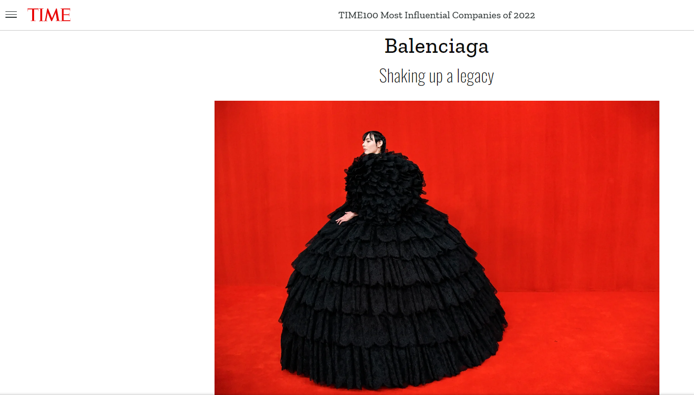 Balenciaga 跻身《时代周刊》最具影响力企业TOP100
