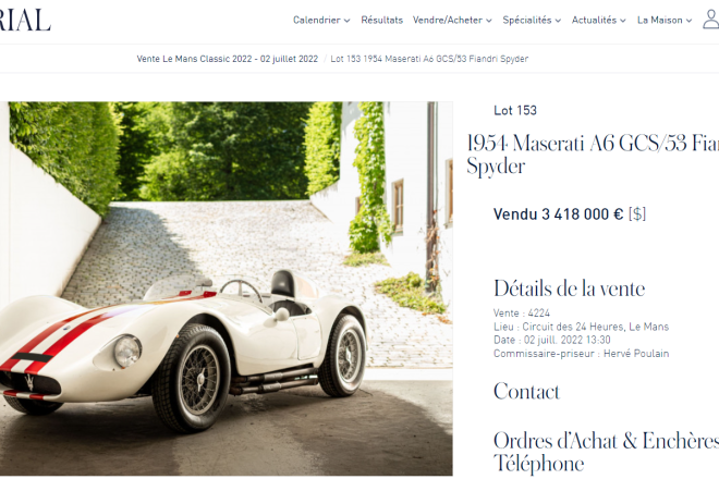 在勒芒经典赛上举办的古董汽车和摩托车拍卖会总成交额超过1200万欧元
