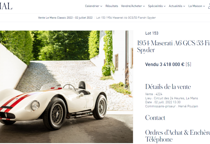 在勒芒经典赛上举办的古董汽车和摩托车拍卖会总成交额超过1200万欧元