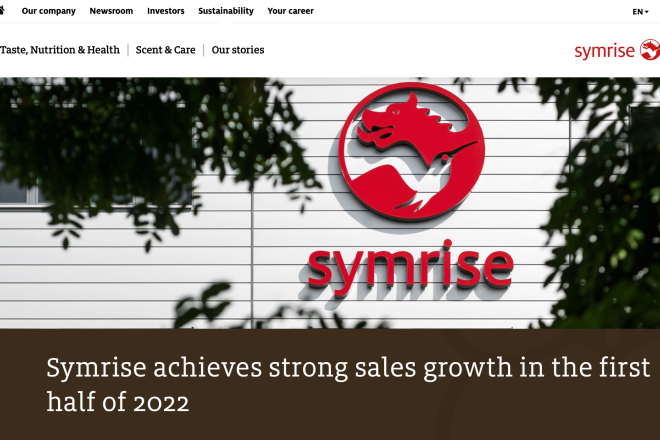 德国香料巨头 Symrise2022财年上半年销售额和利润均实现双位数增长