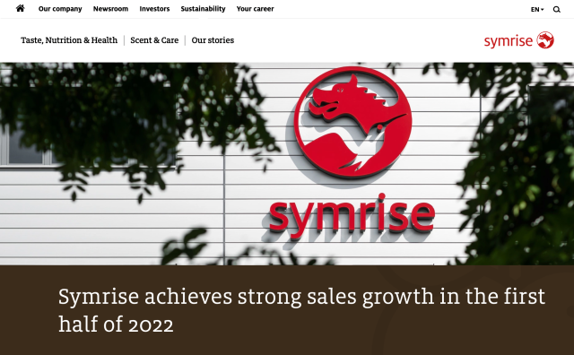 德国香料巨头 Symrise2022财年上半年销售额和利润均实现双位数增长