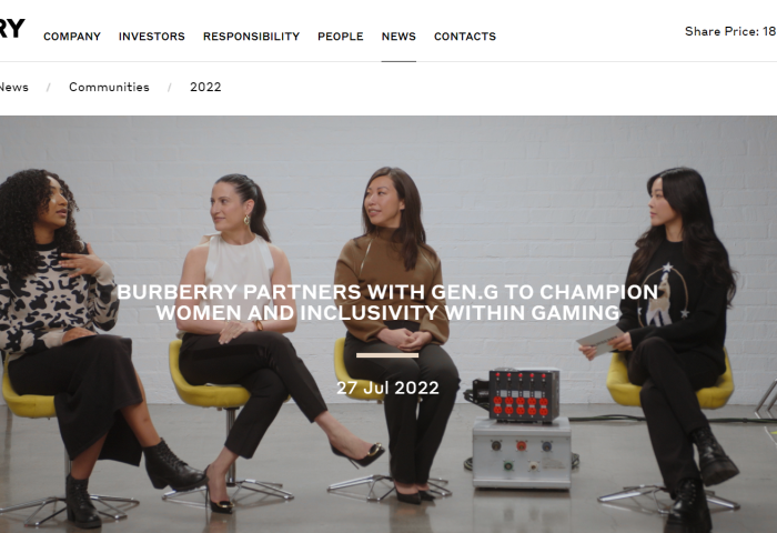 Burberry 携手电竞俱乐部 Gen.G 推出四条短片，支持女性在电竞行业的发展