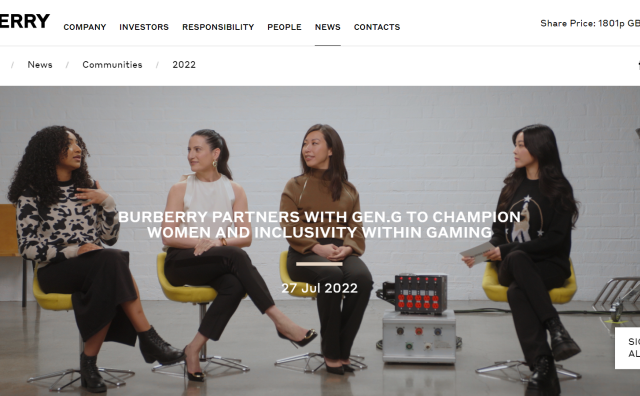 Burberry 携手电竞俱乐部 Gen.G 推出四条短片，支持女性在电竞行业的发展