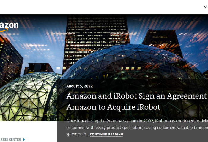 亚马逊以17亿美元的价格收购扫地机器人制造商 iRobot