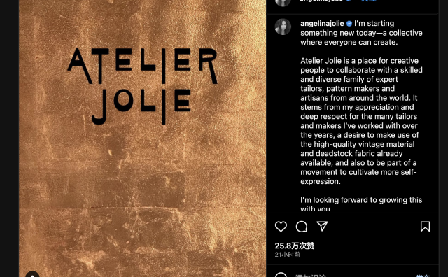 安吉丽娜·朱莉发布时尚项目Atelier Jolie，推动“时装业民主化”