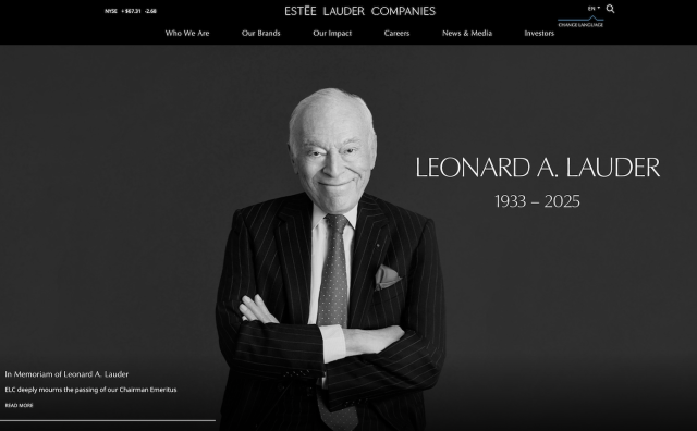 雅诗兰黛公司多年的掌门人、创始人的长子 Leonard A. Lauder 去世，享年92岁