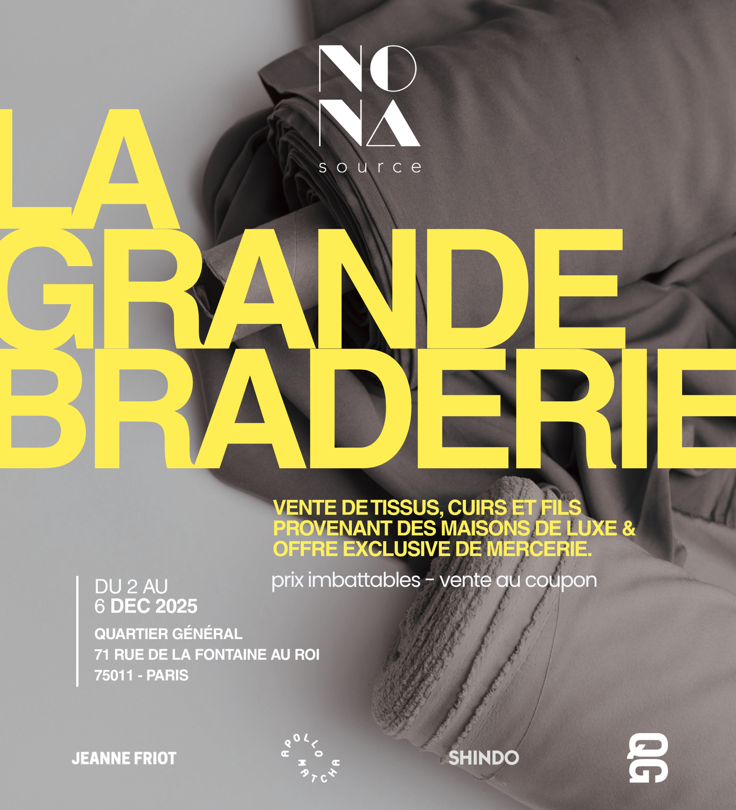 LVMH集团旗下 Nona Source 将举办高级面料年度特卖活动，面向公众开放